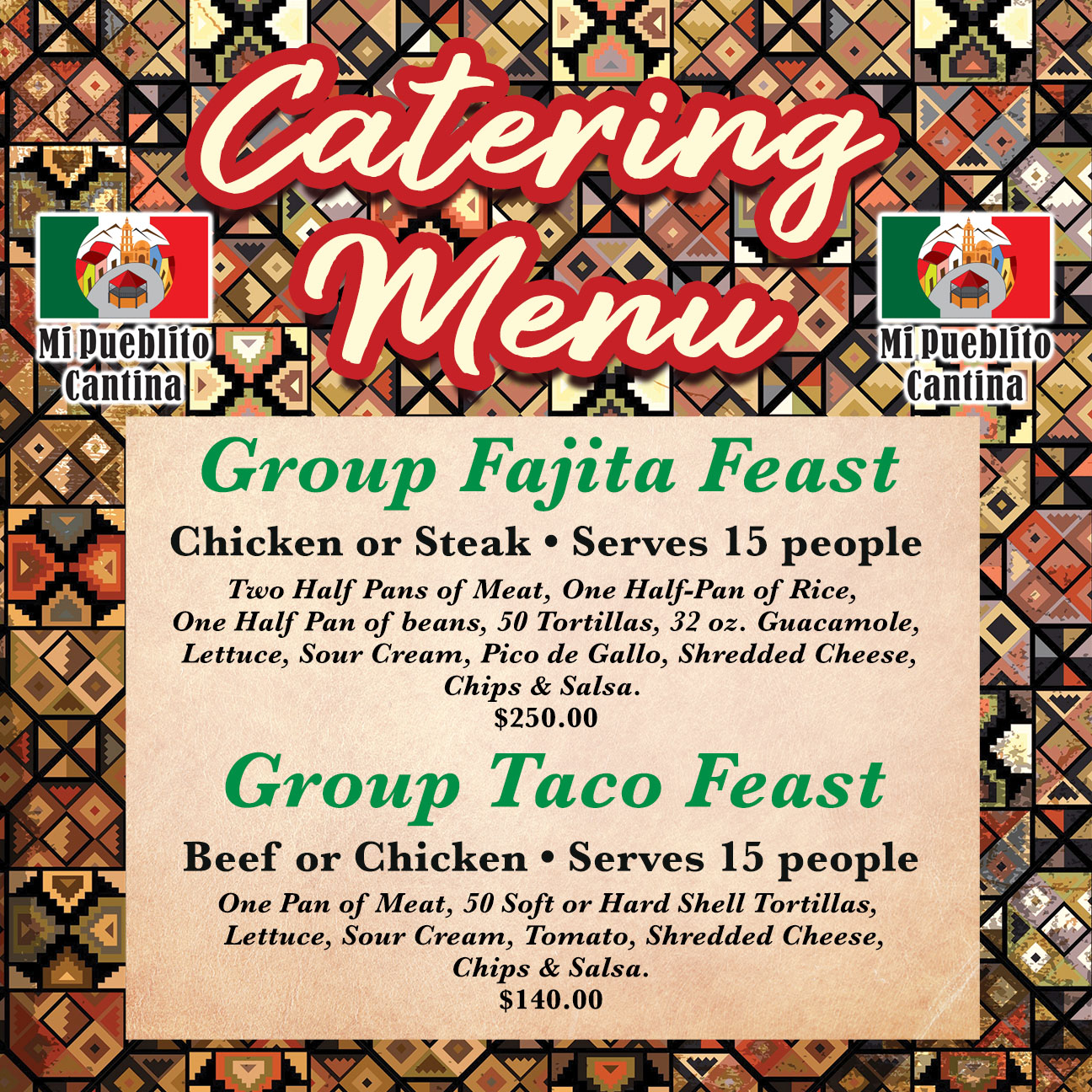 mi pueblito Catering menu